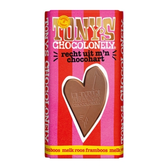 Tony&#39;s | Reep Liefde Melk Roos Framboos | 15 x 180 gram