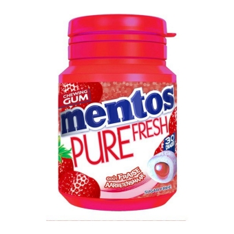 Mentos | Gum | Pure Fresh | Fresh Aardbei | Bottle | 6 x 30 stuks