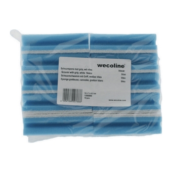 Wecoline | Schuurspons met grip | Blauw-wit | 10 stuks