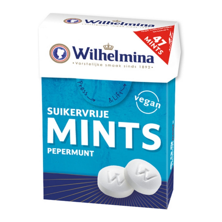 Wilhelmina | Mints Suikervrij Pepermunt | 20 x 30 gram