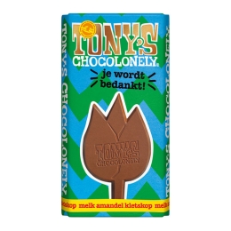 Tony&#39;s Chocolonely | Reep Bedankt | Melk Amandel Kletskop | 15 x 180 gram